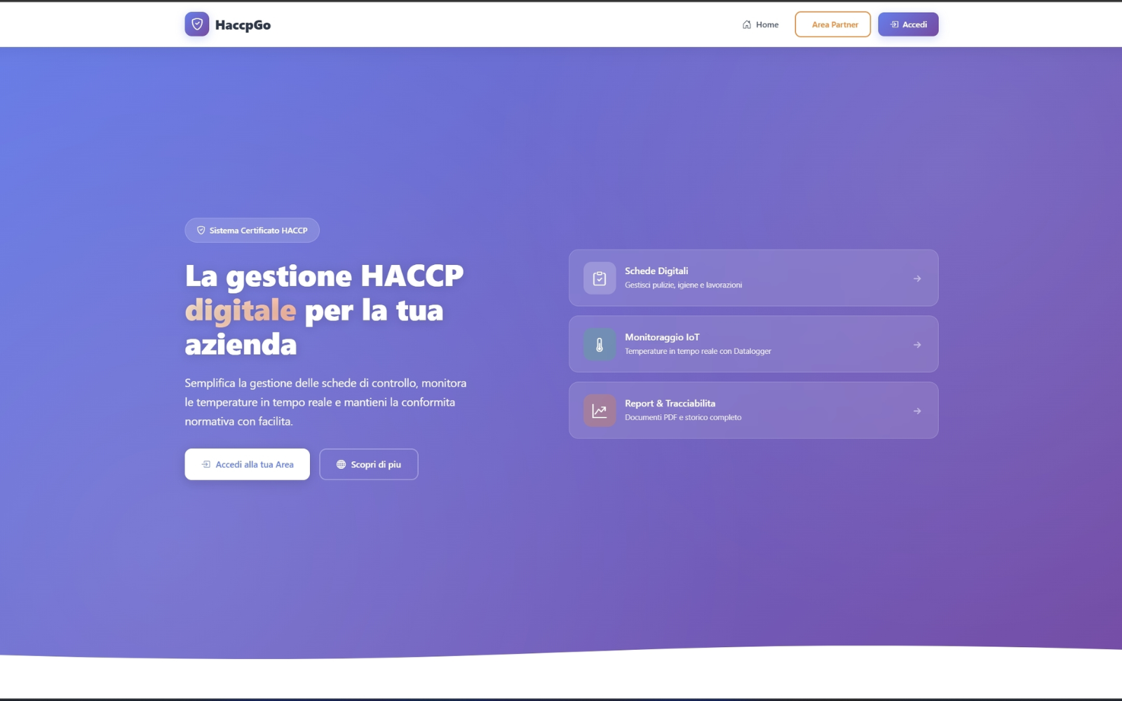 HaccpGo — dashboard del gestionale HACCP digitale per ristoranti, bar e produttori alimentari